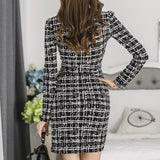 V-neck checked fitted dress