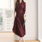Lapel-Collar Pleated Dress