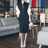 Flared-sleeve shirt + sleeveless stand-collar dress