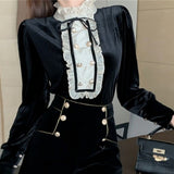 High-Neck Velour Blouse