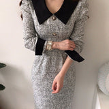 Long Contrast-Colour Tweed Dress