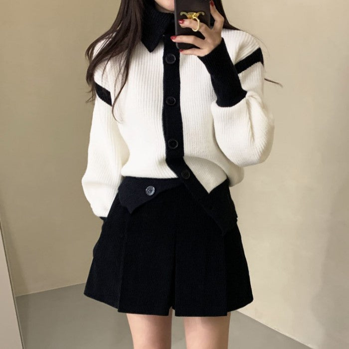 ランタンスリーブコントラストカラーセーター