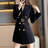 Belted Double-Breasted Suit Dress