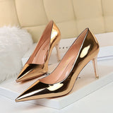 Pointed-Toe Court Shoes with Metallic Heels