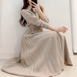 Single-Breasted Pleated Skirt Dress