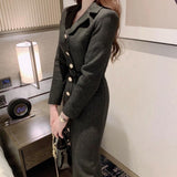 Single-Breasted Tweed Dress with Metal Buttons
