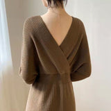Cross V-Neck Knit Dress