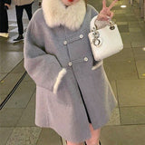 Fur-Collar Double-Breasted Short Coat