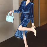 V-Neck High-Waisted Velvet Dress