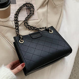Diamond-Pattern Faux Leather Chain Shoulder Bag