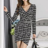 V-neck checked fitted dress