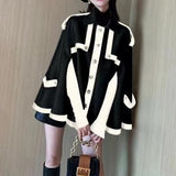 Contrast-colour cashmere-blend wool cape