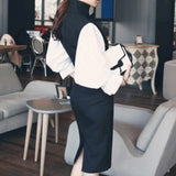 Flared-sleeve shirt + sleeveless stand-collar dress