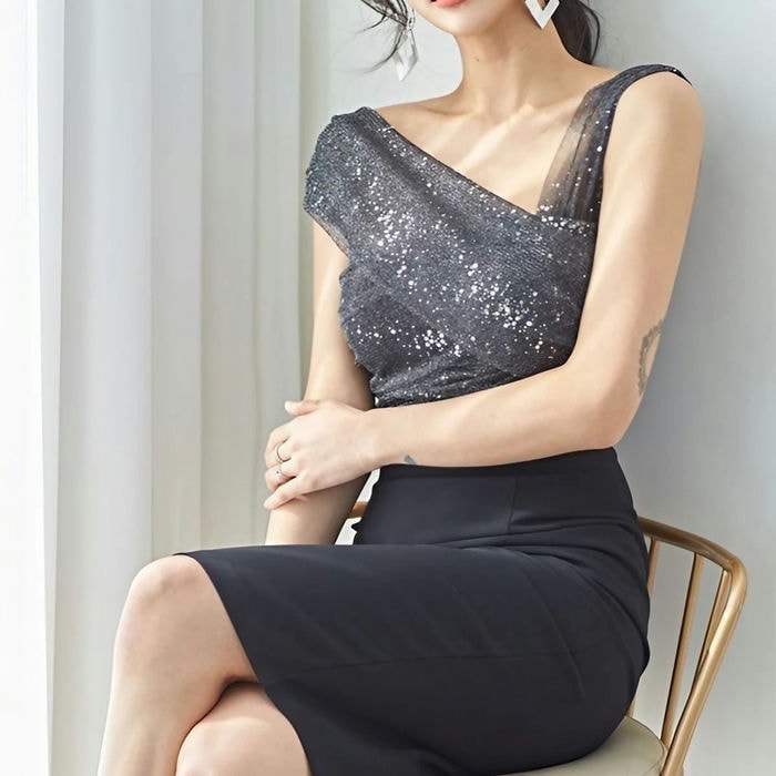 オフショルスパンコールワンピース