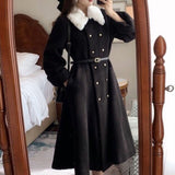 Belted Double-Breasted Coat with Fur Collar