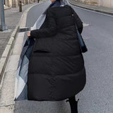 White Duck Down Coat with a Geometric-Patterned Collar