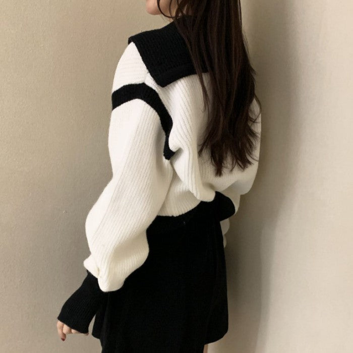 ランタンスリーブコントラストカラーセーター