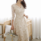 V-neck Floral Swing Skirt Dress