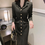 Single-Breasted Tweed Dress with Metal Buttons