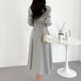Lapel-Collar Double-Button Dress