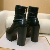 Chunky-Heel Boots with Rear Zip