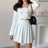 Square-neck jacket and short pleated skirt co-ord set