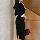 Three-quarter sleeve suit-collar dress