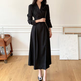 Lapel-Collar High-Waisted Dress
