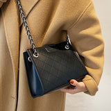 Diamond-Pattern Faux Leather Chain Shoulder Bag