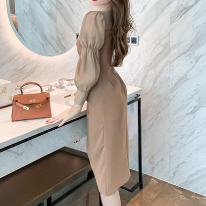 パフスリーブスリットAラインワンピース