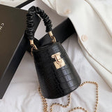 Croc-effect Mini Bucket Bag