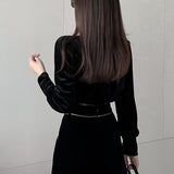 High-Neck Velour Blouse