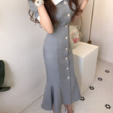 Long-Length Puff-Sleeve Mermaid Dress