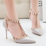 Single-Strap Rivet-Trim Cut-Out Court Shoes