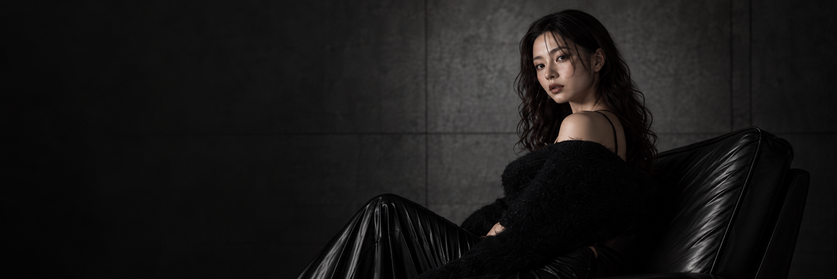 PANCHAPANCHA seasonal visual featuring a model wearing black off-the-shoulder knitwear.